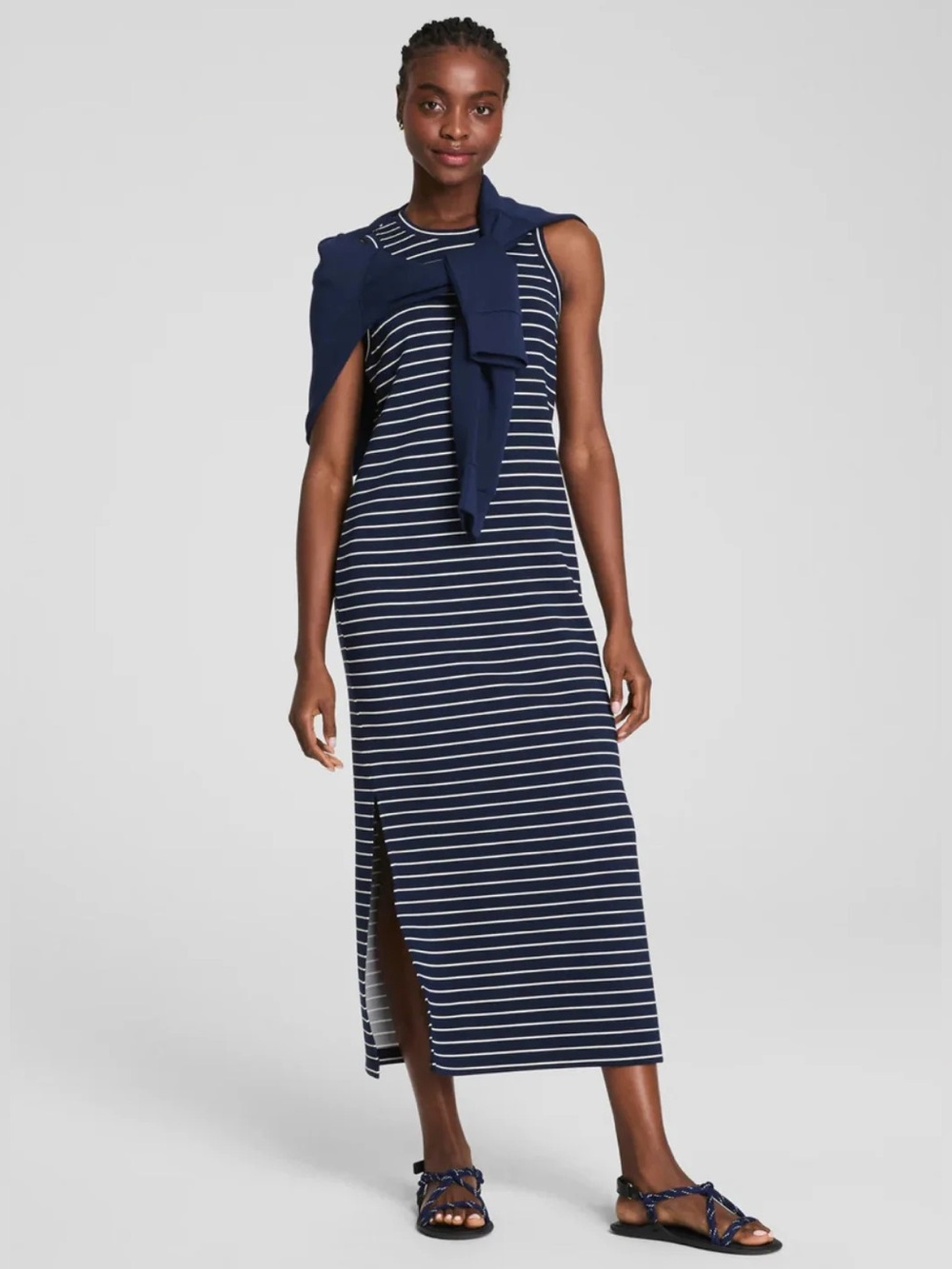 Spanx AirKnit Striped Navy and White Sleeveless Dress Size Small